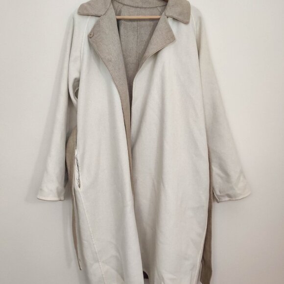 Max Mara Reversible Angora Wool Belted Wrap Coat in Taupe Ecru 12 - Picture 13 of 16